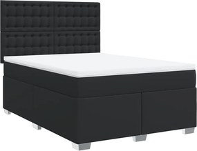 vidaXL Κρεβάτι Boxspring με Στρώμα Μαύρο 140x190εκ.από Συνθετικό Δέρμα