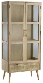 Artekko Cons Βιτρίνα MDF Ψάθα Γυαλί Φυσική Απόχρωση (72x39x159)cm