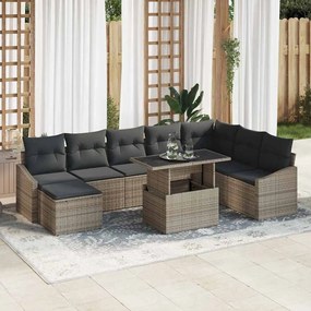vidaXL Σετ Καναπέ Κήπου 9 pcs Γκρι Πολυέστερ και Κατασκευασμένο Ατσάλι