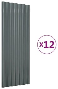 vidaXL Πάνελ Οροφής 12 τεμ. Ανθρακί 100x36 εκ Γαλβανισμένος χάλυβας