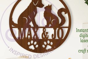 Σετ των 3 Intra απο ξύλο plywood 3mm-4mm πάχος Σύμβολο ονόματος κατοικίδιου γάτας και σκύλου Δίασταση 6x6 cm INTRAFABR-109049951