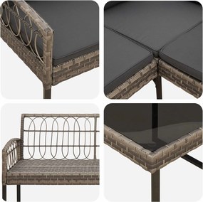 vidaXL Σέτ καναπέ κήπου με μαξιλάρι 2 pcs Γκρι Πολυ-ρακί και Χάλυβας