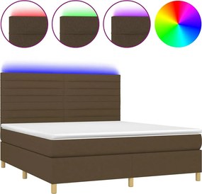 vidaXL Κρεβάτι Boxspring με Στρώμα &amp; LED Σκ.Καφέ 180x200εκ. Υφασμάτινο