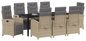 vidaXL 9 Κομμάτια Σετ Τραπεζαρίας Κήπου με Μαξιλάρια Μπεζ Πολυ Ρατάν