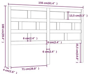 Κεφαλάρι κρεβατιού Γκρι 156x4x100 εκ. από Μασίφ Ξύλο Πεύκου - Γκρι