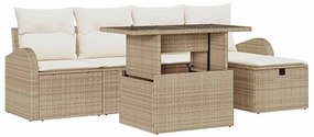 vidaXL Σετ Καναπέ Κήπου με μαξιλάρι 6 pcs Μπεζ Πολυ ράταν