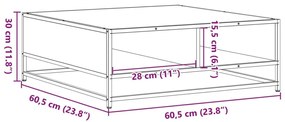 Τραπεζάκι Σαλονιού Καφέ Δρυς 60,5x60,5x30 εκ. Επ. Ξύλο&amp;Μέταλλο - Καφέ