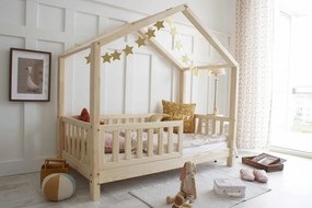 Κρεβάτι Παιδικό Montessori House Bed με κάγκελα 30cm σε Φυσικό  Ξύλο  90×200cm  Luletto (Δώρο 10% έκπτωση στο Στρώμα)