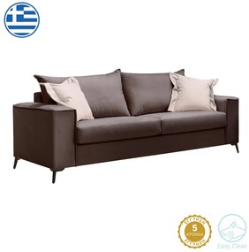 Καναπές Verona pakoworld 3θέσιος ανθρακί ύφασμα με μαξιλάρια σε μπεζ απόχρωση 225x93x100εκ