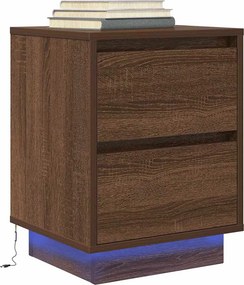 vidaXL Κομοδίνο με φώτα LED καφέ δρυς 38x34x50 cm