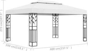 vidaXL Κιόσκι με Διπλή Οροφή Λευκό 3 x 4 μ.