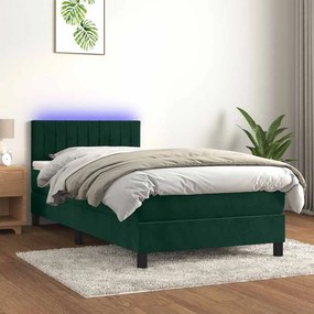 vidaXL Κρεβάτι Boxspring με Στρώμα &amp; LED Σκ. Πράσινο 80x200 εκ Βελούδο