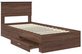 vidaXL Σκελετός Κρεβατιού με συρτάρι Καφέ Δρύινο και Ασημί 90 x 190 cm