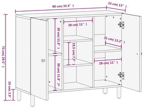 Βοηθητικό Ντουλάπι Μαύρο 90 x 33 x 75 εκ. από Μασίφ Ξύλο Μάνγκο - Μαύρο