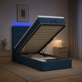 vidaXL Κρεβάτι Ottoman με Στρώμα και LED Μπλε 90 x 200 cm Ύφασμα