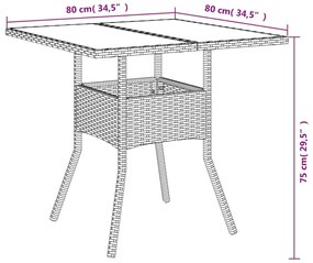 Τραπέζι Κήπου με Γυάλινη Επιφάνεια Γκρι 80x80x75 εκ Συνθ. Ρατάν - Γκρι