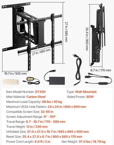 VEVOR Motorized TV Wall Mount, 32-65 in Electric Fireplace TV Wall Mount Black