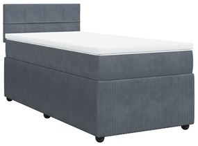 Κρεβάτι Boxspring με Στρώμα Σκούρο Γκρι 100x200 εκ. Βελούδινο - Γκρι