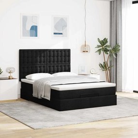 vidaXL Οθωμανικό κρεβάτι με στρώμα &amp; LEDs Μαύρο 140x190 cm Ύφασμα