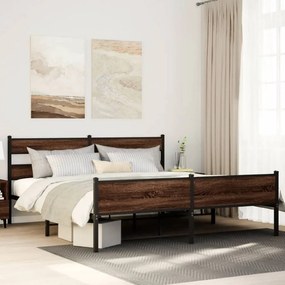 VidaXL Σκελετός Κρεβ. Χωρίς Στρώμα Καφέ Δρυς 180x200 εκ. Μεταλλικό