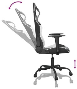 Καρέκλα Gaming Μασάζ Ασπρόμαυρη από Συνθετικό Δέρμα - Λευκό