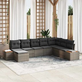 vidaXL Σετ Καναπέ Κήπου με μαξιλάρι 8 pcs Γκρι Πολυ ράταν