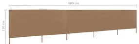 vidaXL Προστατευτικό Αέρα με 5 Πάνελ Taupe 600 x 80 εκ. Υφασμάτινο