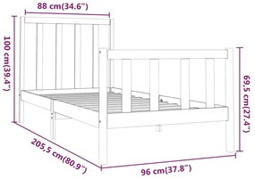 vidaXL Πλαίσιο Κρεβατιού 90 x 200 εκ. από Μασίφ Ξύλο Πεύκου