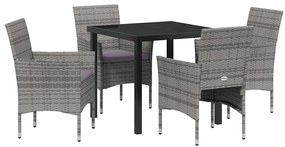 vidaXL Σέτ φαγητού για κήπο με μαξιλάρι 5 pcs Γκρι Πολυ ράταν