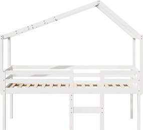 vidaXL Κρεβάτι Υπερυψωμένο με Οροφή Λευκό 90x190 εκ. Μασίφ Ξύλο Πεύκου