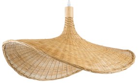 01721 GloboStar® CUBA 01721 Boho Κρεμαστό Φωτιστικό Ανάρτηση Μονόφωτο 1 x E27 IP20 Μπεζ Ξύλο - Μ63 x Π63 x Υ32cm