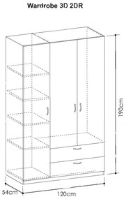 Τρίφυλλη Ντουλάπα Ρούχων KENDALL white 120x54x190