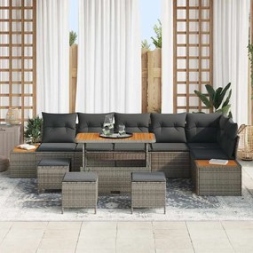 vidaXL Σετ Καναπέ Κήπου με μαξιλάρι 10 pcs Γκρι Πολυ ράταν