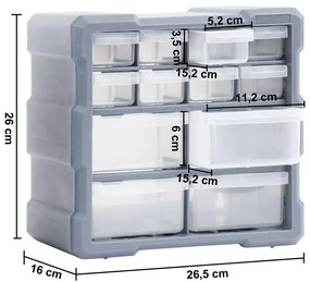 Κουτιά Αποθήκευσης 2 τεμ. με 12 Συρτάρια 26,5 x 16 x 26 εκ. - Γκρι