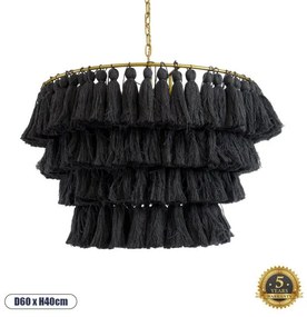 Boho Κρεμαστό Φωτιστικό Οροφής Μονόφωτο 02091 GloboStar-2091-Μαύρο-Χρυσό 2091
