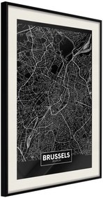 Αφίσα - City Map: Brussels (Dark) - 20x30 - Μαύρο - Με πασπαρτού