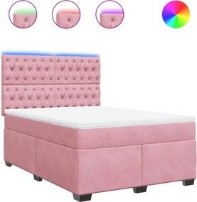 vidaXL Κρεβάτι Boxspring με Στρώμα Ροζ 140x190 εκ. Βελούδινο