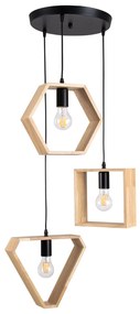 00683 GloboStar®  ELISE 00683 Μοντέρνο Κρεμαστό Φωτιστικό Ανάρτηση Τρίφωτο 3 x E27 IP20 Μπεζ Ξύλο με Μαύρο Μέταλλο - Μ55 x Π55 x Υ130cm