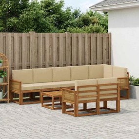 vidaXL Σειρά Καναπέ Εξωτερικού 9 pcs Φυσικό και Μπεζ Πολυεστέρας