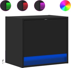 vidaXL Κομοδίνο Επιτοίχιο με Φώτα LED Μαύρο