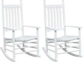 vidaXL Πολυθρόνες Κουνιστές Καμπυλωτά Καθίσματα 2Τεμ. Λευκό Μασίφ Ξύλο