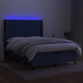 vidaXL Κρεβάτι Boxspring με Στρώμα &amp; LED Μπλε 140x190 εκ. Υφασμάτινο
