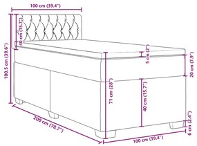 Κρεβάτι Boxspring με Στρώμα Ανοιχτό Γκρι 100x200 εκ. Βελούδινο - Γκρι