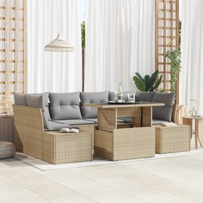 vidaXL Σετ Καναπέ Κήπου 7 Τεμαχίων με Μαξιλάρια Μπεζ Πολυ Ρατάν