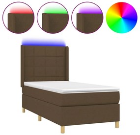 vidaXL Κρεβάτι Boxspring με Στρώμα &amp; LED Σκ.Καφέ 100x200 εκ Υφασμάτινο
