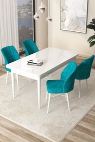 Dining Table &amp; Chairs Set (5 Pieces) Arp - White, Turquoise White
Turquoise