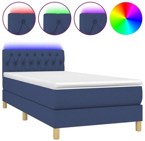 vidaXL Κρεβάτι Boxspring με Στρώμα &amp; LED Μπλε 90x190 εκ. Υφασμάτινο