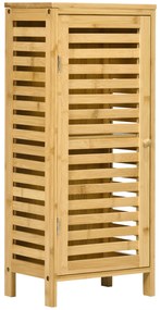 kleankin Ντουλάπι μπάνιου με περσίδες πόρτα, ρυθμιζόμενο ράφι, φυσικό μπαμπού, 30x19,9x70 cm