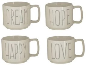 Click Love/Dream/Hope/Happy Κούπα από Πορσελάνη Λευκή 330ml 4τμχ