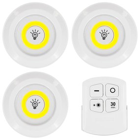 GloboStar® 79044 Φωτιστικά Νυκτός Μπαταρίας LED COB 6W 600lm με Timer &amp; Ασύρματο Χειριστήριο RF - ΣΕΤ 3 Τεμαχίων Ψυχρό Λευκό 6000K